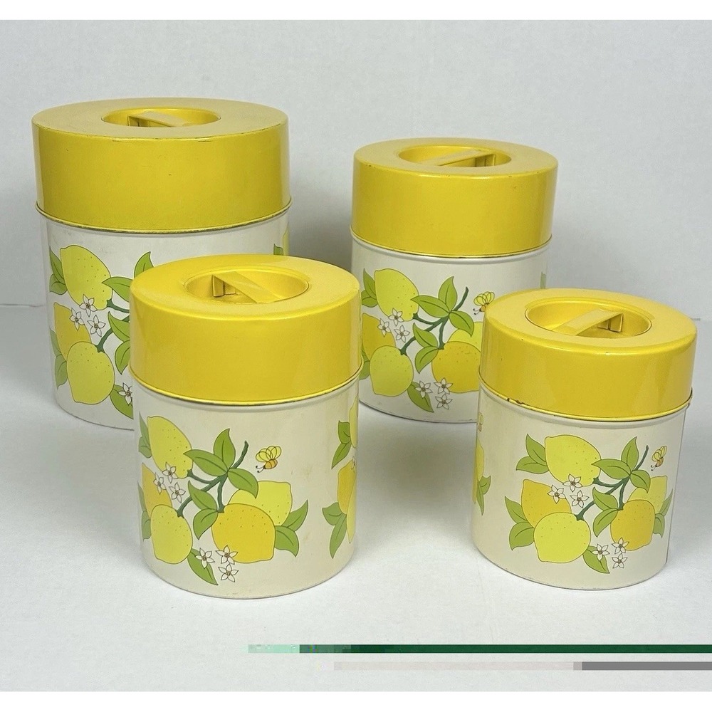 Vtg Lorrie Design Nesting Canisters Japan Lemons Floral Bumblebee Cottagecore